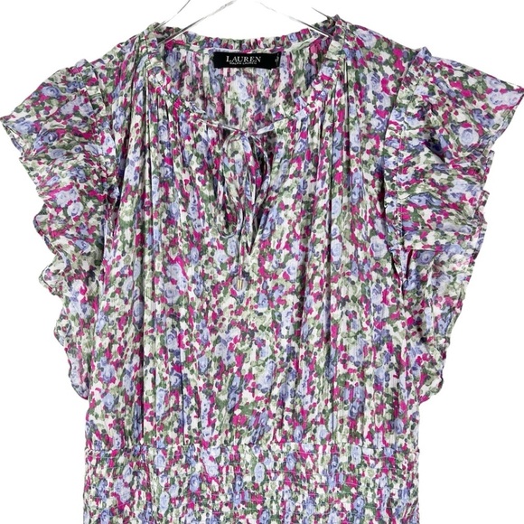 LAUREN RALPH LAUREN Micro Floral Layered Ruffled Midi Dress High Neck - Picture 3 of 11